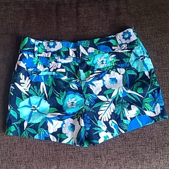 LOFT Riviera Navy Blue Floral Tropical Print Tailored Cotton Blend Summer Shorts - Picture 5 of 15